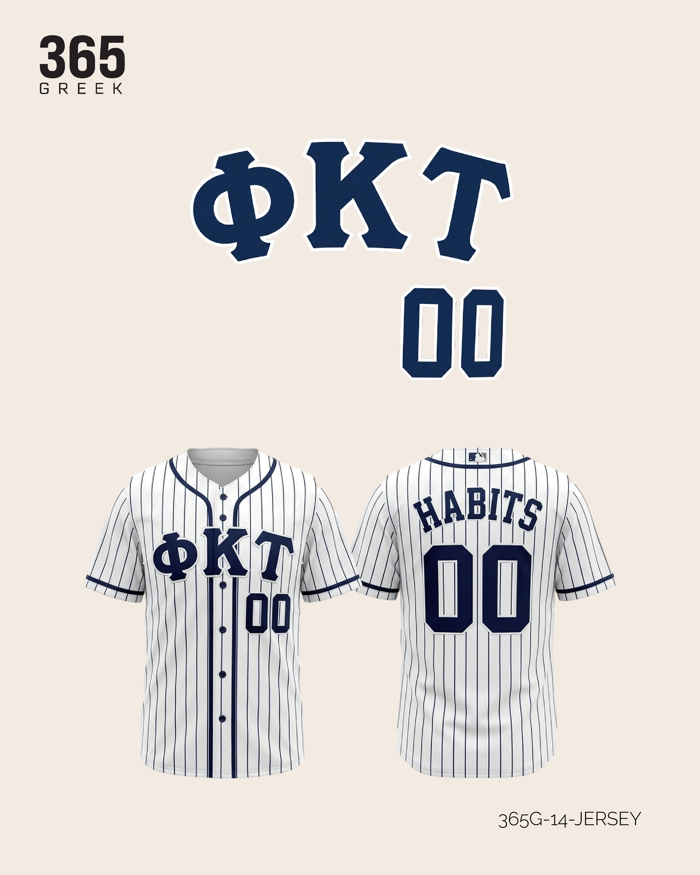 Phi Kappa Tau - Navy Pinstripe Baseball Jersey