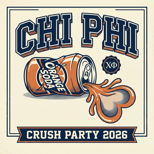 Chi Phi Crush Party t-shirt design featuring soda splash heart