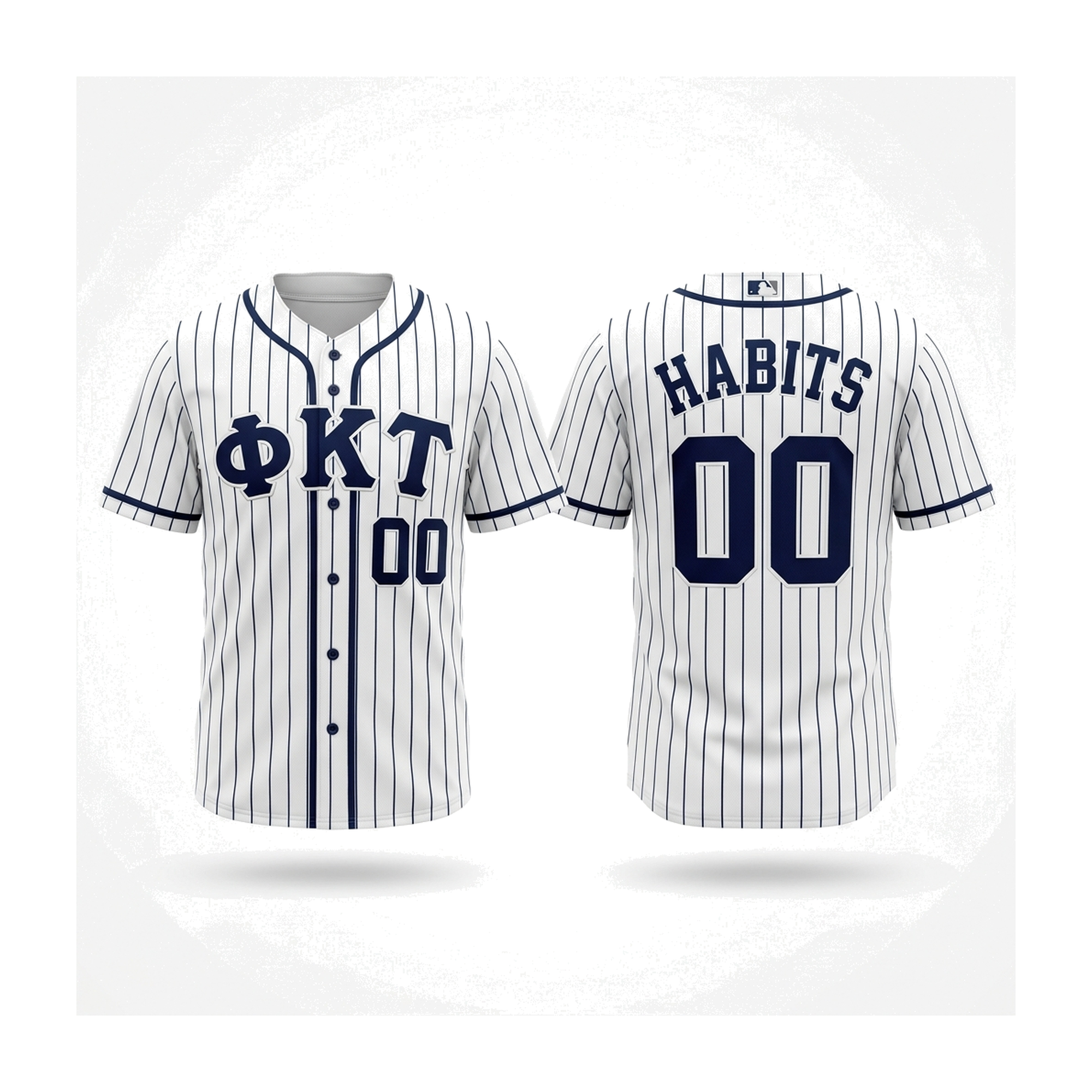 Phi Kappa Tau navy pinstripe baseball jersey