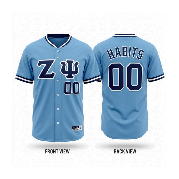 Zeta Psi - Powder Blue Road Baseball Jersey